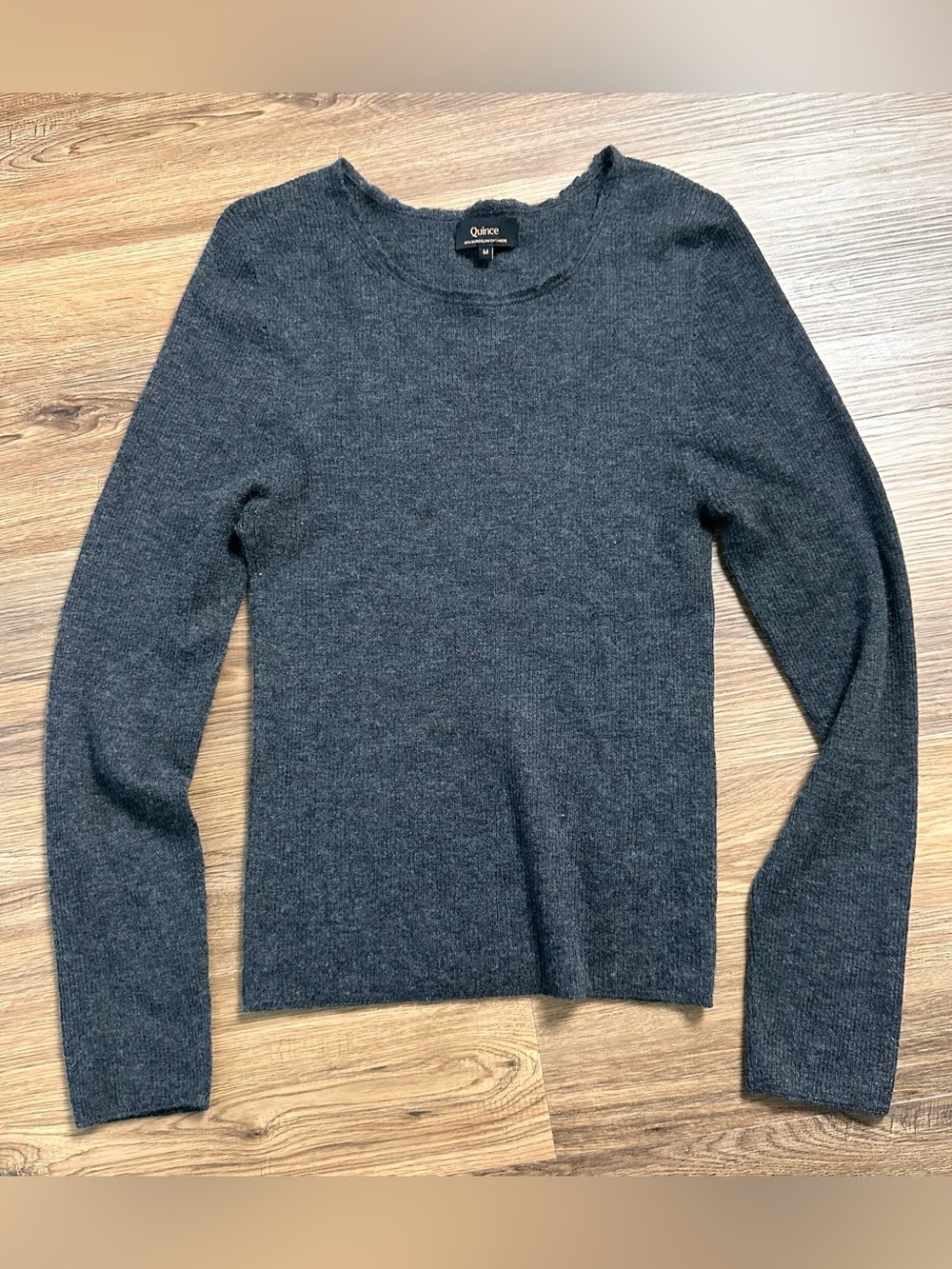 Quince Women Featherweight Cashmere Ribbed Crewneck Sweater Gray Medium Luxury